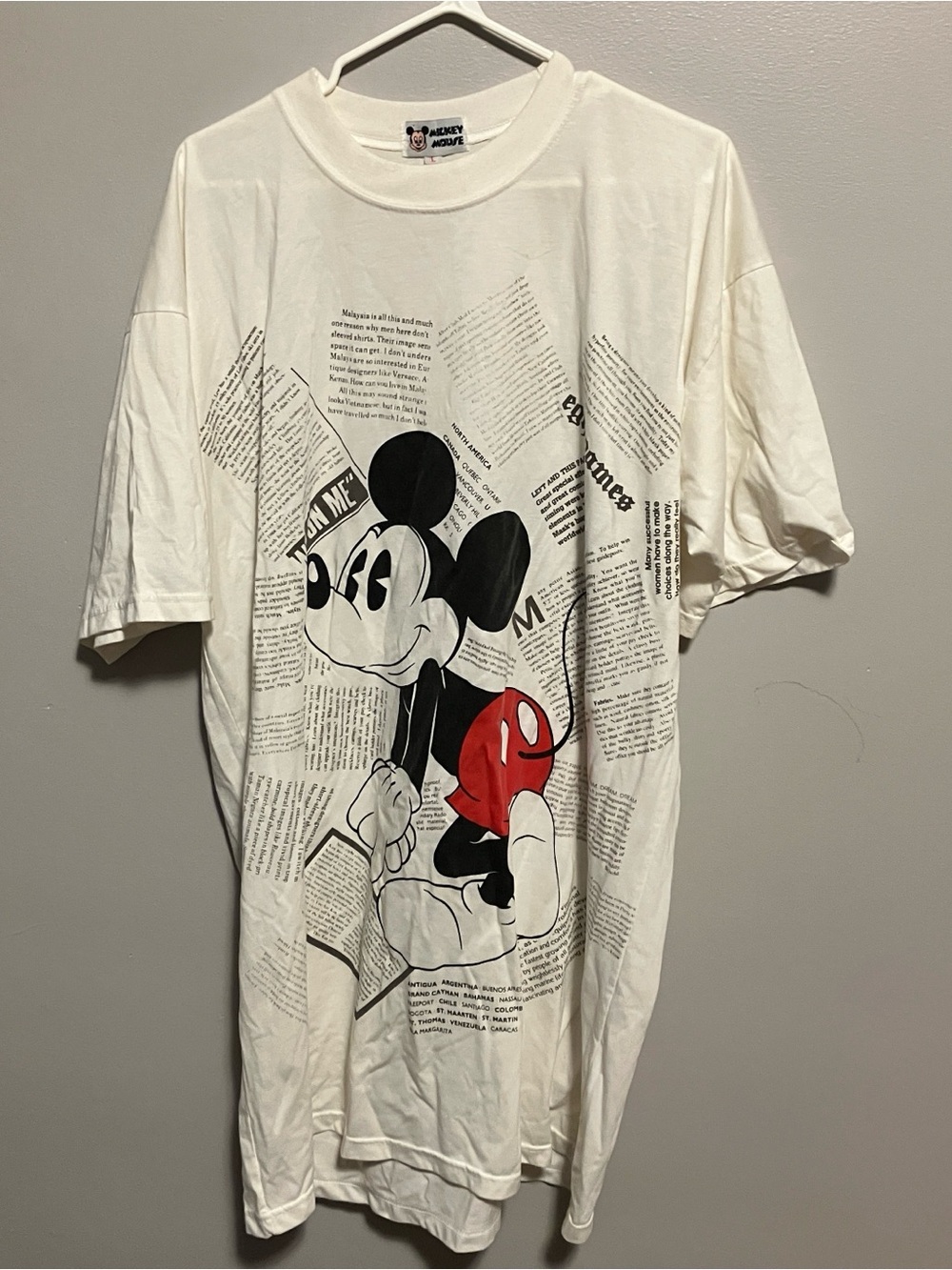 Disney Mickey Mouse Newspaper Graphic Tee - White with Black & Red